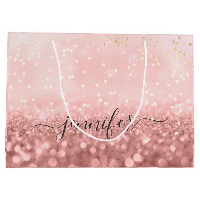 Rose  Glitter Wedding Bridal Gold Confetti Large G Gift Bag (Back)
