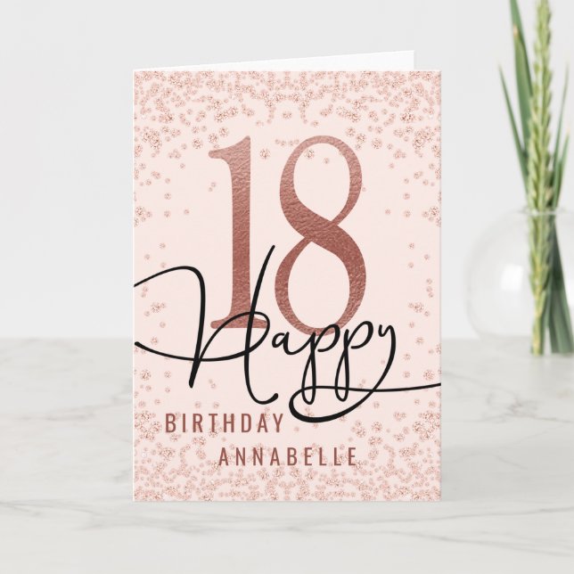 Rose God & Blush Pink 18th Birthday Card (Front)