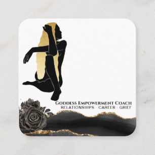 *~* Rose Goddess Black Gold Glitter Floral Square Business Card
