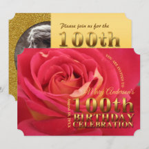 Rose Gold 100th Birthday Celebration add Photo Inv