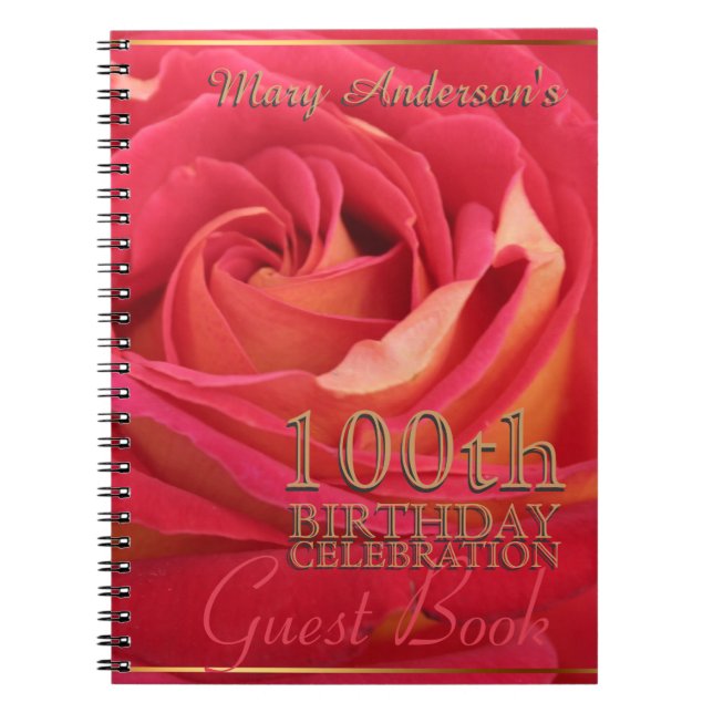 Rose gold 100th Birthday Celebration Guest Book (Front)