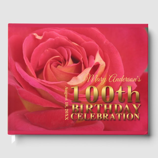 Rose Gold 100th Birthday Celebration Name HCGB Guest Book (Front)
