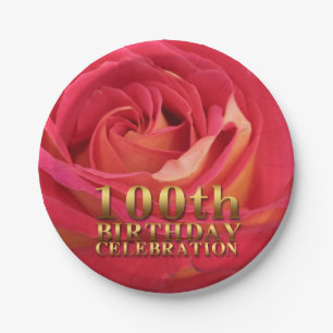 Rose Gold 100th Birthday Celebration Party PP Paper Plate