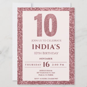 rose gold 10th birthday invitation