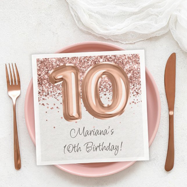  Rose Gold 10th Birthday Party Napkin (Creator Uploaded)