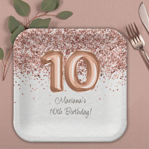  Rose Gold 10th Birthday Party Paper Plate
