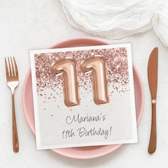  Rose Gold 11th Birthday Party Napkin (Creator Uploaded)