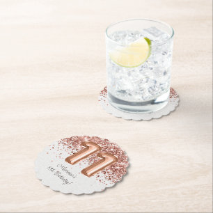  Rose Gold 11th Birthday Party Paper Coaster