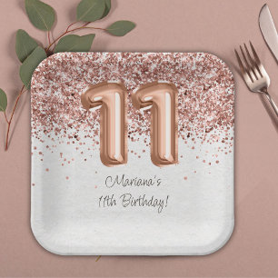 Rose Gold 11th Birthday Party Paper Plate