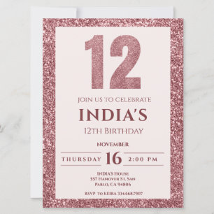 rose gold 12th birthday invitation