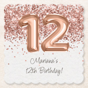  Rose Gold 12th Birthday Party Paper Coaster
