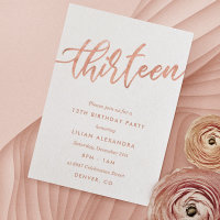 Rose Gold 13th Birthday Invitation | Faux Foil