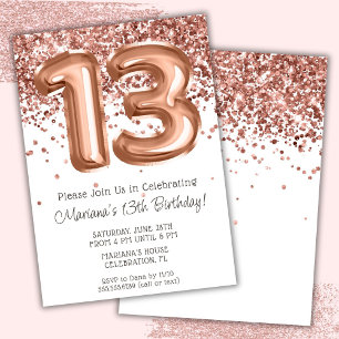 Rose Gold 13th Birthday Party Invitation
