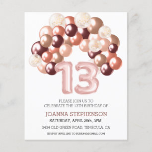 Rose Gold 13th Thirteen Budget Balloon Arch Number