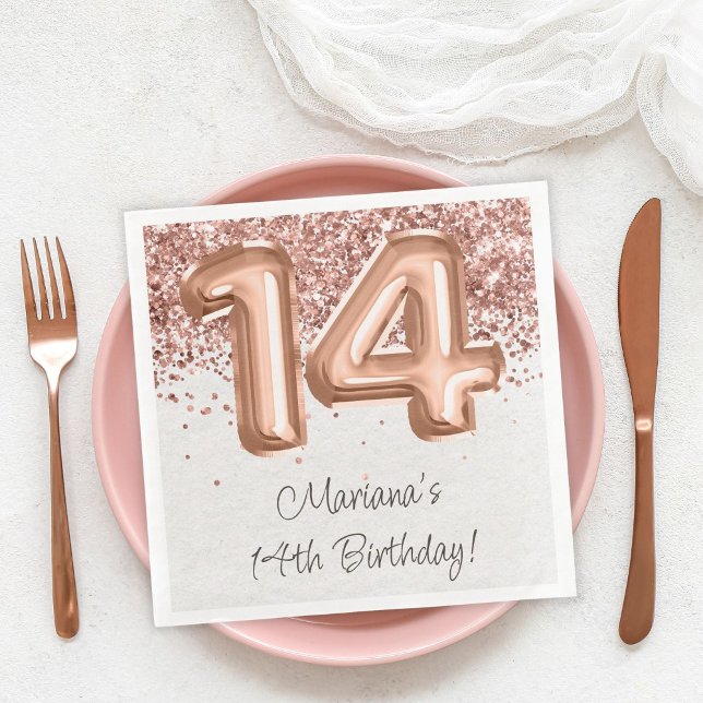  Rose Gold 14th Birthday Party Napkin (Creator Uploaded)