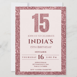 rose gold 15th birthday invitation