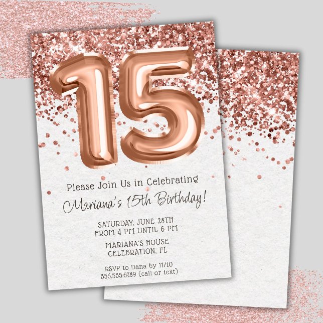 Rose Gold 15th Birthday Party Invitation (Creator Uploaded)