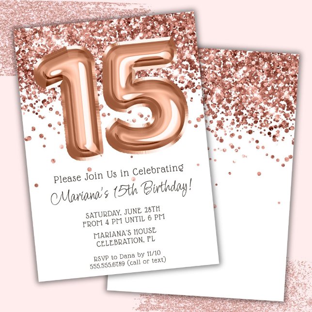 Rose Gold 15th Birthday Party Invitation (Creator Uploaded)