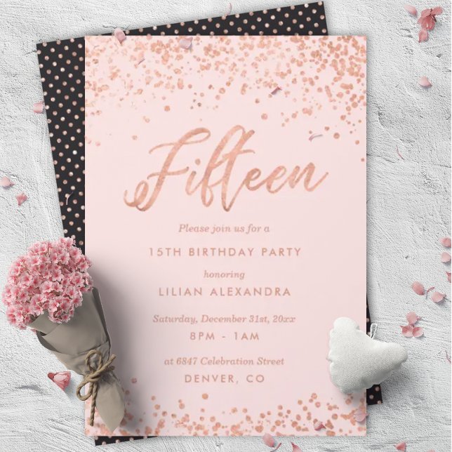 Rose Gold 15th Birthday Party Invitation Faux Foil (Creator Uploaded)