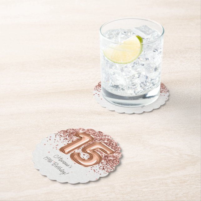  Rose Gold 15th Birthday Party Paper Coaster (Insitu)