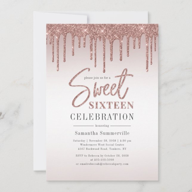 Rose Gold 16th Birthday Script Party Invitation (Front)