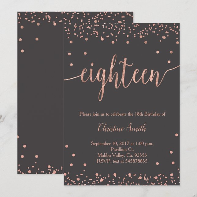 Rose Gold 18th Birthday Celebration Invitation (Front/Back)