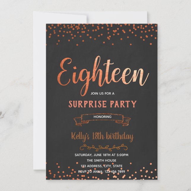 Rose gold 18th birthday invitation (Front)