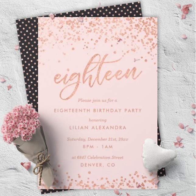 Rose Gold 18th Birthday Invitation | Faux Foil (Creator Uploaded)