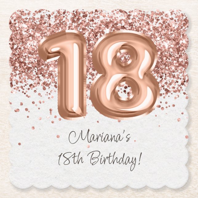  Rose Gold 18th Birthday Party Paper Coaster (Front)