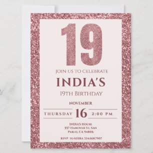 rose gold 19th birthday  invitation