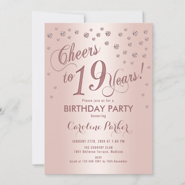 Rose Gold 19th Birthday Party Invitation (Front)