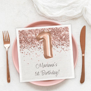  Rose Gold 1st Birthday Party Napkin