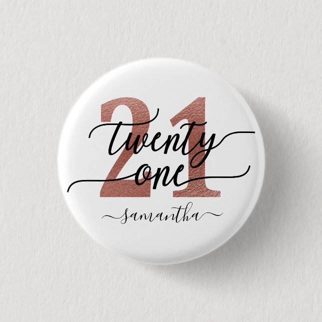 Rose Gold 21st Birthday 3 Cm Round Badge (Front)