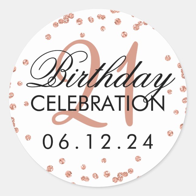 Rose Gold 21st Birthday Faux Glitter Confetti Classic Round Sticker (Front)