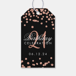 Rose Gold 21st Birthday Glitter Confetti Black Gift Tags