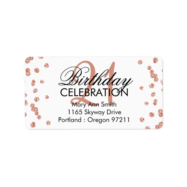 Rose Gold 21st Birthday Glitter Confetti Label (Front)