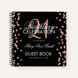 Rose Gold 21st Birthday Guestbook Confetti Black Notebook