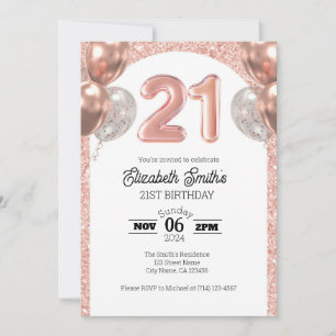 Rose Gold 21st Birthday Invitation Template 
