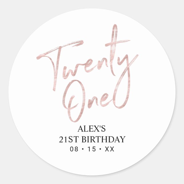 Rose gold 21st Birthday Party Favour Thank you Classic Round Sticker (Front)