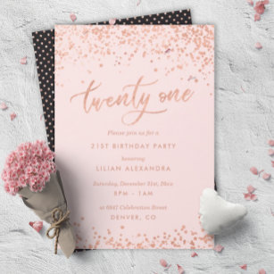 Rose Gold 21st Birthday Party Invitation Faux Foil