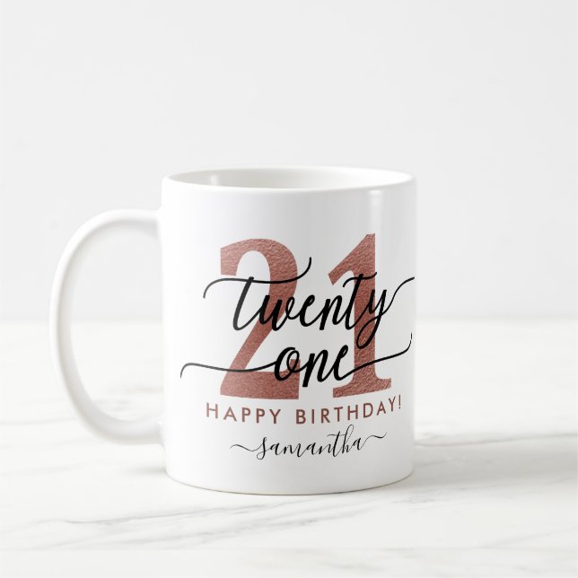 Rose Gold 21st Birthday Photo Coffee Mug (Left)