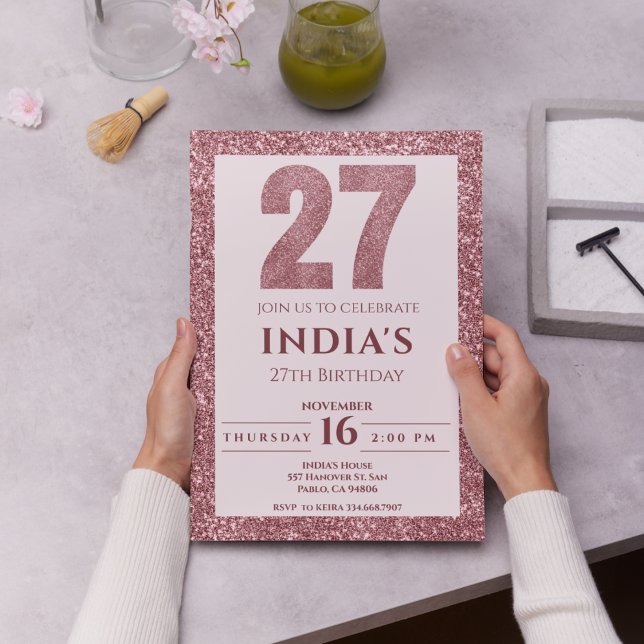 rose gold 27th birthday invitation (Creator Uploaded)