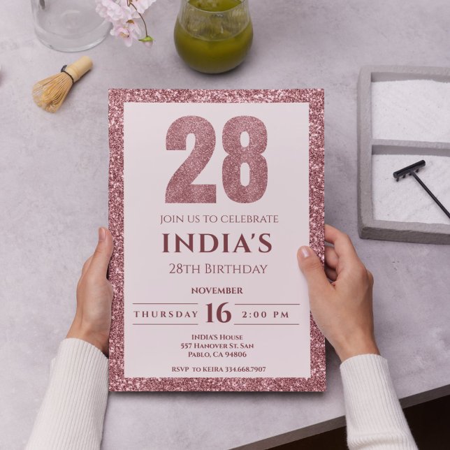 rose gold 28th birthday invitation (Creator Uploaded)