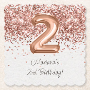  Rose Gold 2nd Birthday Party Paper Coaster