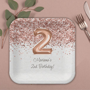 Rose Gold 2nd Birthday Party Paper Plate
