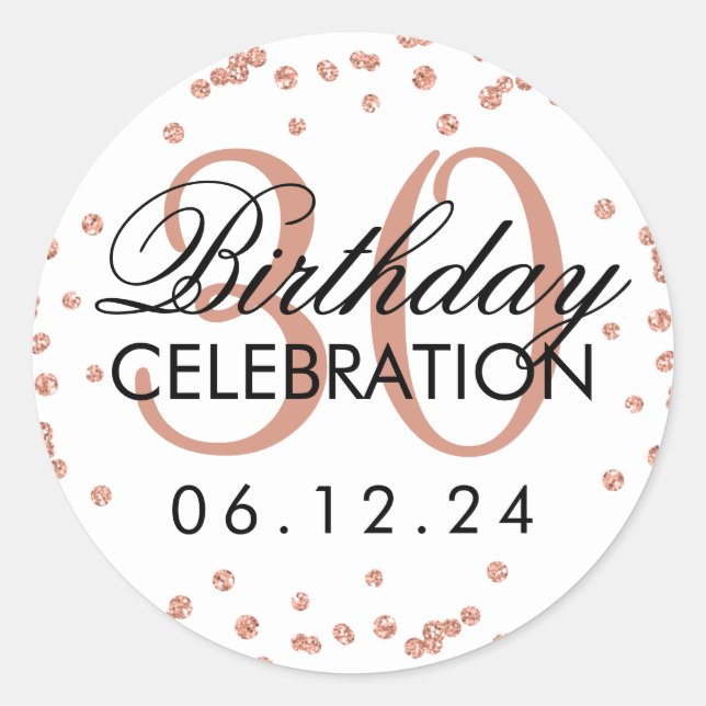 Rose Gold 30th Birthday Faux Glitter Confetti Classic Round Sticker (Front)