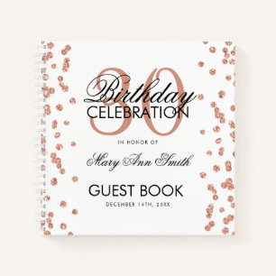 Rose Gold 30th Birthday Guestbook Confetti White Notebook