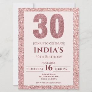 rose gold 30th birthday invitation