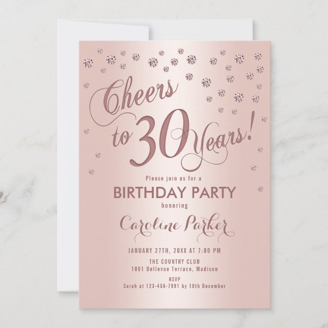 Rose Gold 30th Birthday Party Invitation (Front)
