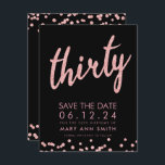 Rose Gold 30th Birthday Save Date Confetti Invitation<br><div class="desc">Elegant "30th Birthday Party" design with Rose Gold Faux Glitter Confetti Typography custom name and details text. Easy to use and easy to personalise. Order Today!</div>